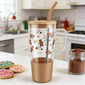 Glug Valentine's Day Tumbler with Handle - Gingerbread 40oz Aesthetic Glass Cup with Lid & Straw for Lady, Reusable Water Bottle & Stylish Holiday Mug, Premium Drinkware Perfect 2026 President's Day Spring Gift for Women Girls
