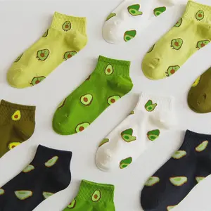 5 Pairs Spring Summer Women Embroidered Cotton Ankle Socks Cartoon Avocado Causal Short Sock Embroidery Breathable Funny Sock Harajuku Female Ankle Socks