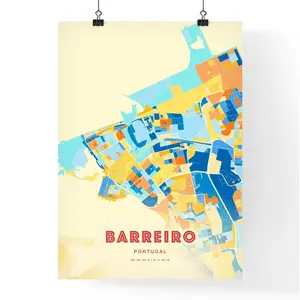 Colorful Barreiro Portugal Blue Orange Fine Art Print Barreiro Portugal City Map Customizable Poster Print Personalized Gift