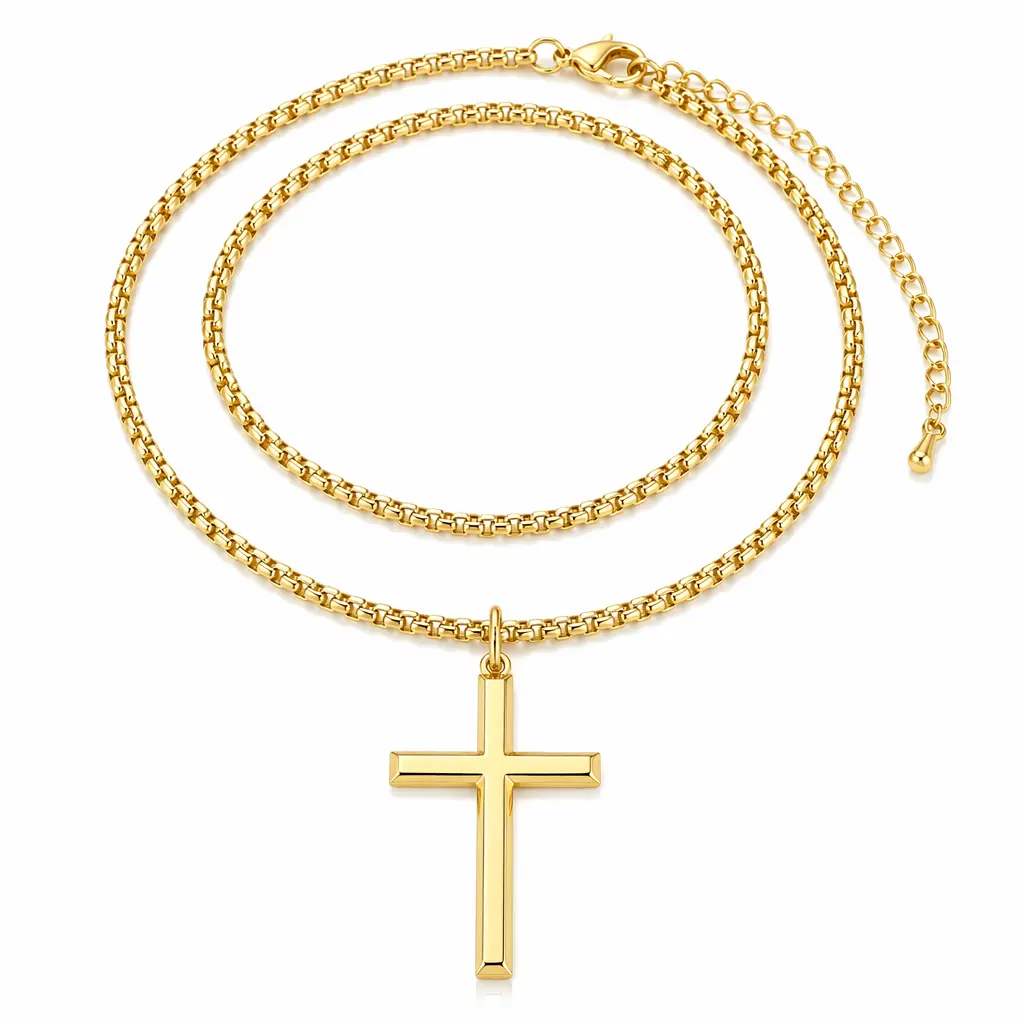 Cross Necklace for Men and Women - 14K Gold Plated Mens Cross Necklaces with 3.5mm Chain Stainless Steel Pendant Chain 16-24 Inches
