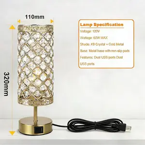Modern Minimalist Crystal Table Lamp With Light Luxury Texture Black Cord With USB C And USB A Charging Ports K9 Crystal Lampshade Plug In Bedside Lamp Eye Friendly Soft Lighting Ideal For Home Office Living Room