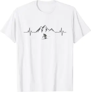 Skiing Ski Skier Mountain Heartbeat Shirt Nature Sports Cool T-Shirt - Yoandymira Shop 76B09N29KMF3