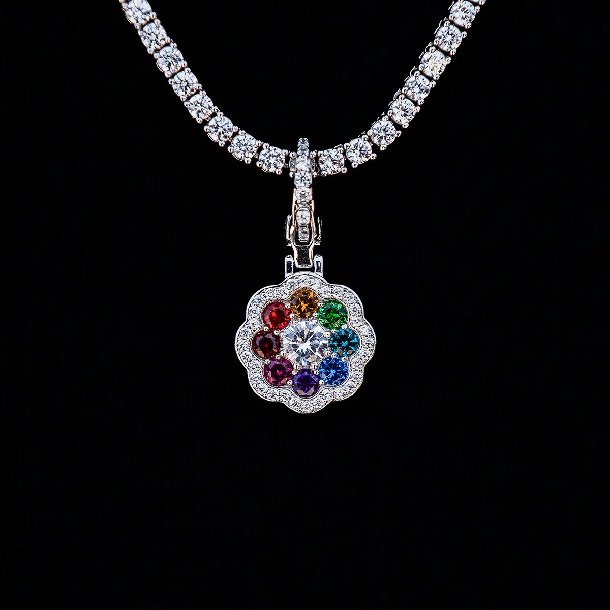 GLD Rainbow Flower Clip On Pendant in White Gold - Perfect Gift