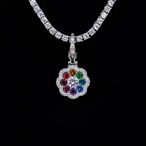 Rainbow Flower Clip On Pendant in White Gold - Perfect Gift
