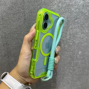 Premium Macaroon Shockproof Case for IPhone 17Air 16 15 14 Plus 13 Pro Max for Mag-safe Magnetic Transparent Lanyard Cover