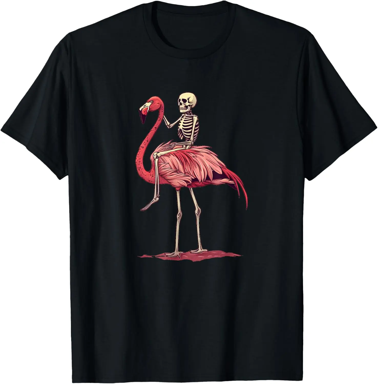 Unisex Oversized Soft Cotton Round Neck Shortsleeve Graphic T-Shirt - Skeleton & Pink Flamingo Print, Summer Vibe Apparel, Tropical Beach Cover Up, Comfortable Fabric Fit, Streetwear, Tshirt, Women, Funny