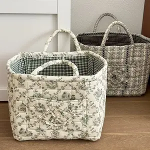 French Vine Storage Basket, Large Capacity Quilted Fabric, Random Print, Portable Car Organizer, Durable Space-Saving Design