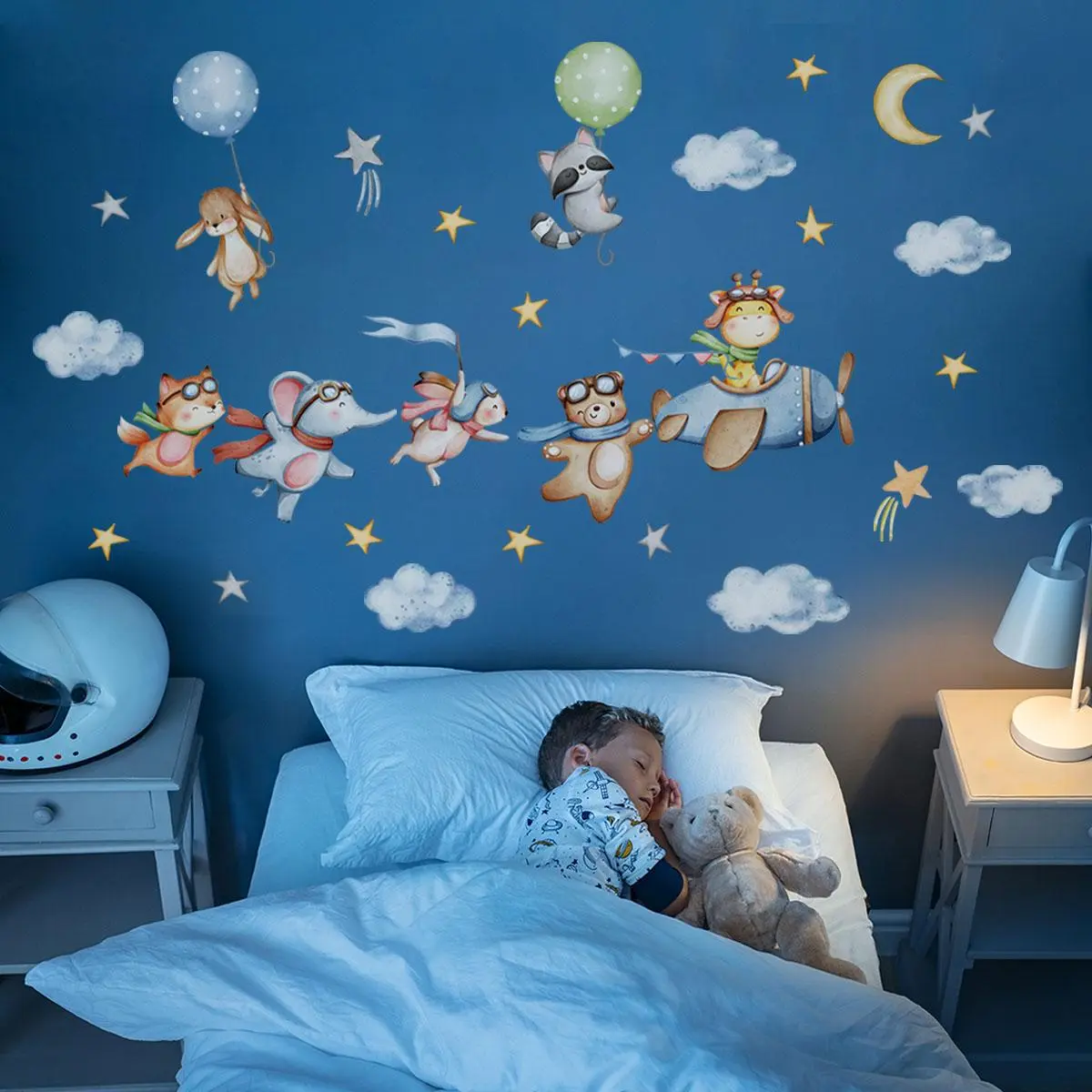 Cartoon Airplane & Star & Cloud Pattern Wall Sticker, 4 Counts/set Self Adhesive Wall Decal, Wall Art Decorative Sticker for Home Bedroom Living Room, Ornaments