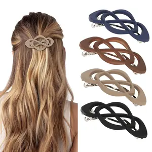 4-Pack Vintage French Barrette Hair Clips for Women, Matte Finish Hair Claws for Thick or Thin Hair, Neutral Color Hair Accessories for Girls
