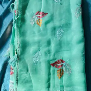 Thread work simmer chiffon sari fall pico done