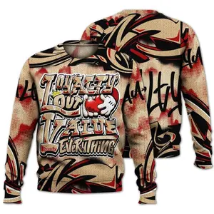 Strawberry Waffle-Tone Streetwear Sweater – Loyalty Over Value Graffiti Graphic Pullover, Urban Unisex Style
