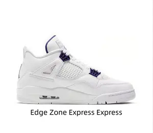 White & Purple Leather & Mesh High-Top Basketball Shoes, All-White Midsole Breathable Mesh Retro Sneakers