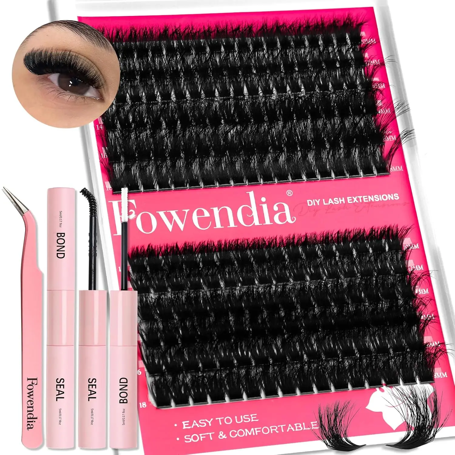 Lash Clusters Kit Fluff 80D 100D Individual Lashes D Curl Cluster Eyelash Extensions 10-18mm DIY Lash Extension Kit Lash Bond and Seal Waterproof, Lash Applicator, Thick False Eyelashes Kit