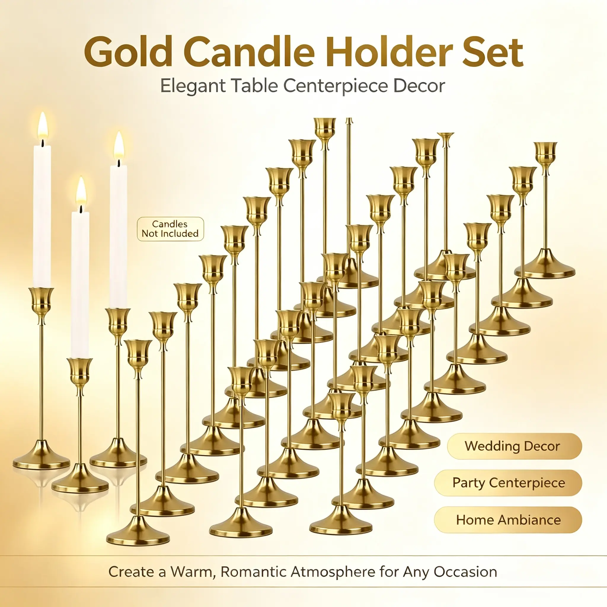 30Pcs Metal Votive Holder Set - Centerpieces, Casual Home Decor Accessories for Weddings & Home Styling, Compatible with Real & LED Lights Ornaments, Candle Holder Centerpieces