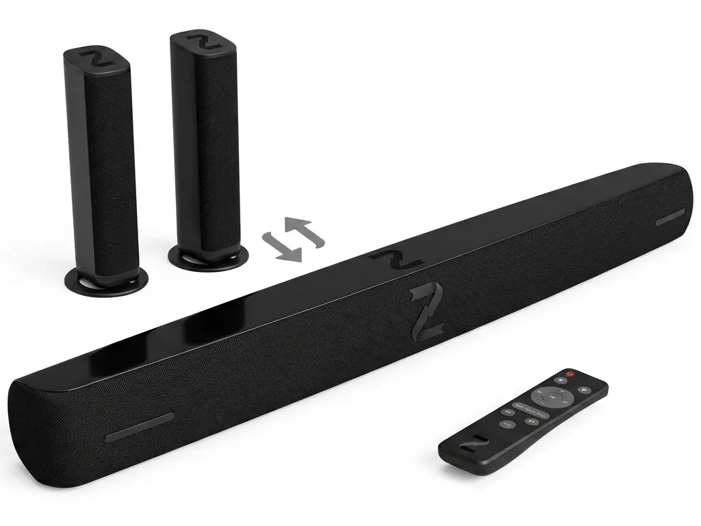 ZENTRO Detachable Sound Bar for Smart TV, 90W 2-in-1 Bluetooth Soundbar with Optical ARC AUX Connection, Auto Volume Booster, 3 Equalizer Modes, Desktop or Wall Mount for Gaming TV PC Projectors