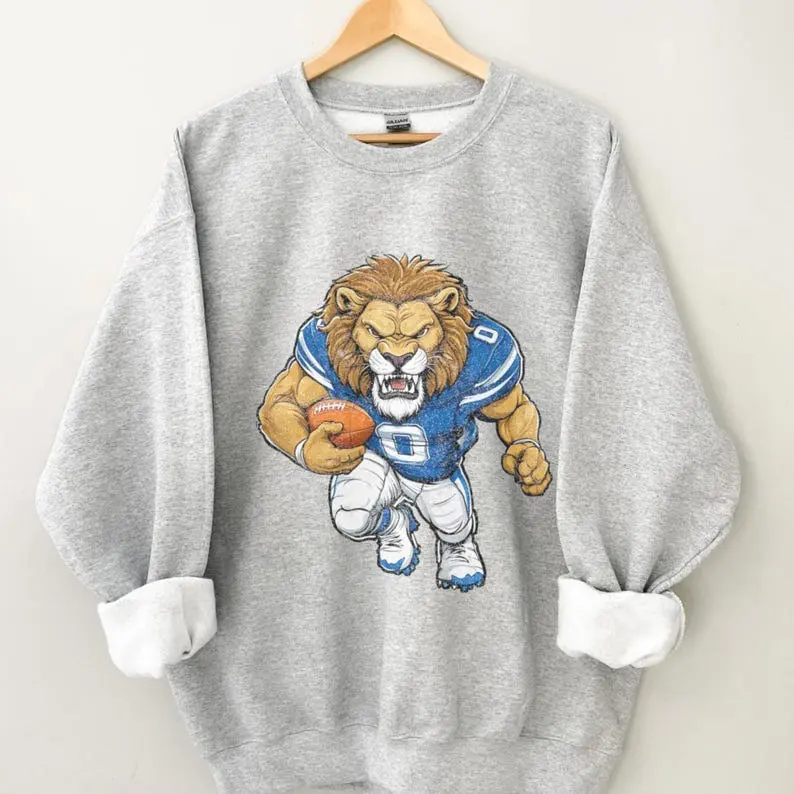 Vintage Football Lion Sweatshirt, Big Cat Sweater, Retro Detroit Sweatshirt, Football Fan Tee Sweatshirt