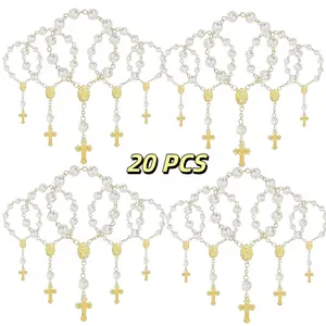 20 Cross Rosary Bracelets for Baptism Gifts, Communion Gifts, And Wedding Party Favors