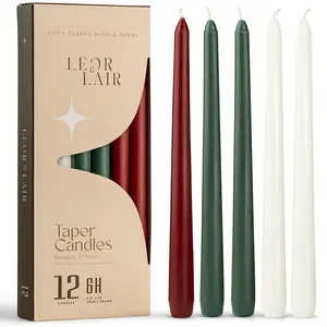 Leor & Lair 10” Christmas Taper Candles – Red & Green Christmas Candlesticks, Long Burning Holiday Dinner Table Candles for Advent, Weddings & Home Decor, 4 or 12 Pack