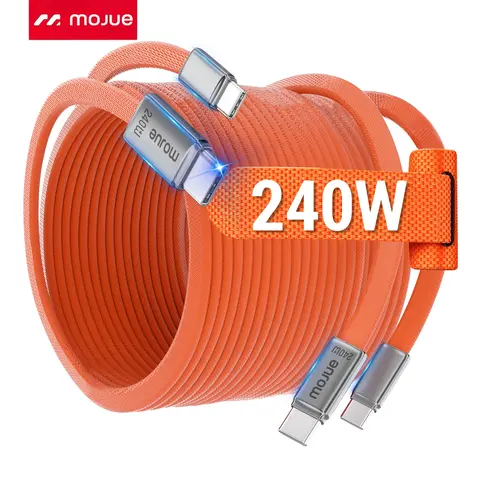 MOJUE 240W USB-C to USB-C Flat Fast Charging Sync Cable - Cellphone Electronic Mobile Smartphone Charger Cord for iPhone 15/16/17/18 Series, Samsung S25/S26
