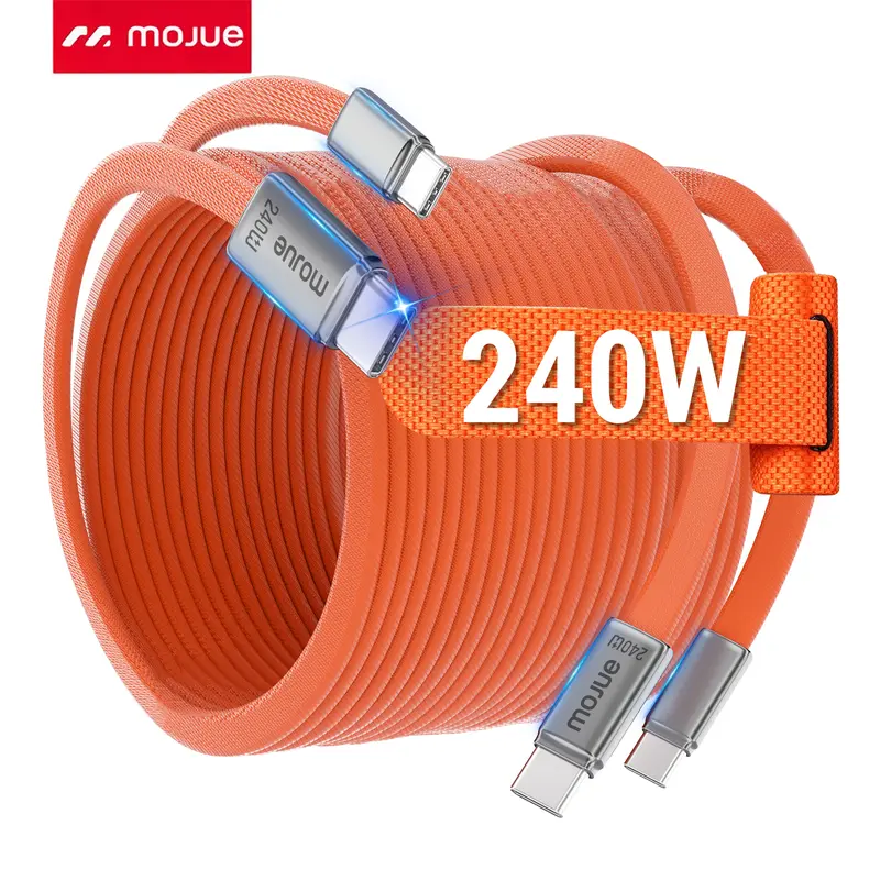 MOJUE 240W USB-C to USB-C Flat Fast Charging Sync Cable - Cellphone Electronic Mobile Smartphone Charger Cord for iPhone 15/16/17/18 Series, Samsung S25/S26