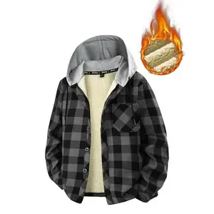 Men's Autumn & Winter Fleece Lined Hoodie Jacket Heavyweight Sherpa Lined Sweatshirt Regular Fit Plaid Design for Outdoor Running & Casual Wear