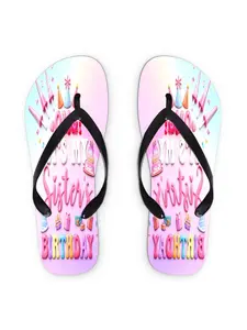 Ladies' Stylish Flip Flops Available in Various Colors And Sizes, Perfect for Summer Outings And Everyday Use. Features a Birthday-Themed Graphic Design And Made from Durable Materials to Enhance Your Festive Look., Women Shoes