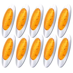 Amber/Red 6.5" Led Marker Light Trucks Oval 16 LED Side Marker Turn Signal Clearance Lights Chrome Bezel Surface Mount Replacement Peterbilt Kenworth Freightliner Trailer 12V