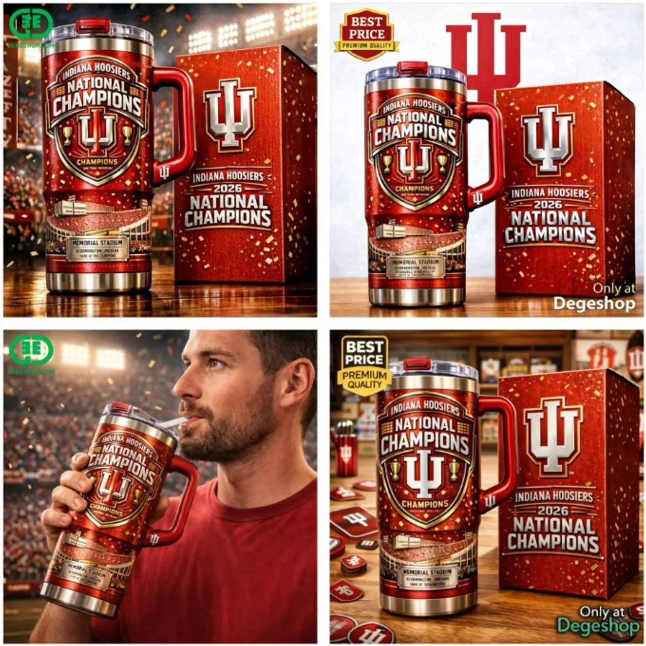 Ind!ana Ho0siers 2026 National Champions 40oz Tumbler With Handle & Straw, College Sports Fan Travel Mug
