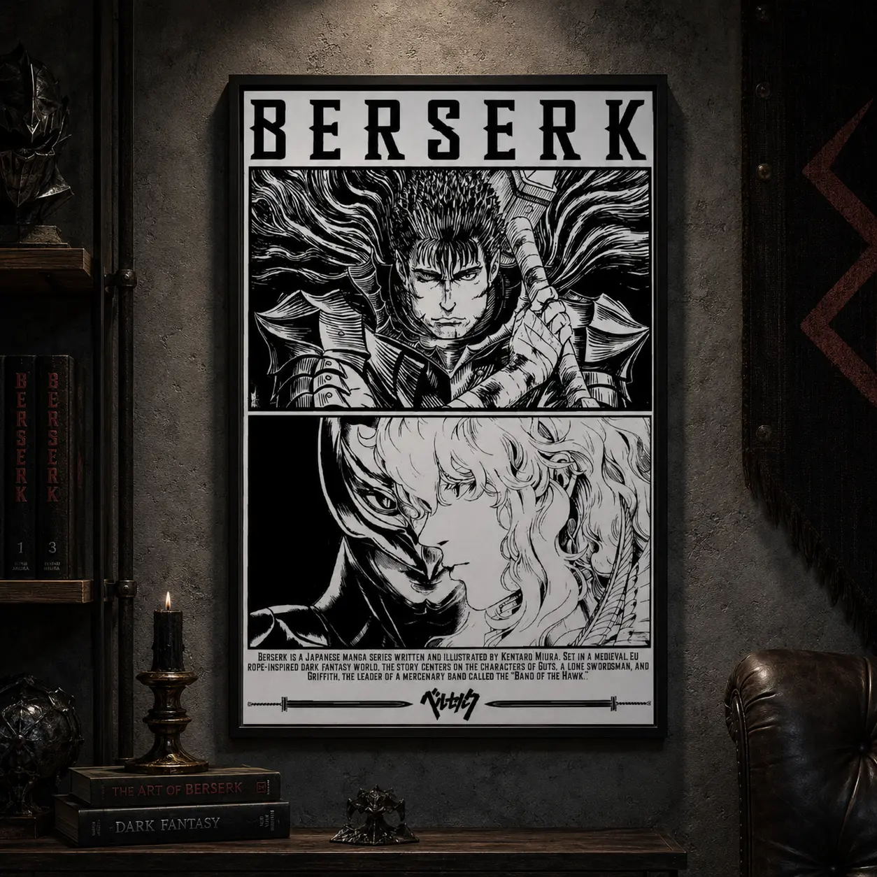 Berserk Anime Poster, Guts Berserk Anime Manga Posters,Canvas Poster Wall Decor, Room Decorations, Funky Home Decor,anime wall art,bedroom canvas poster