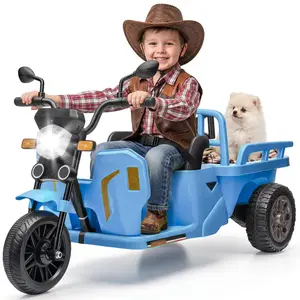 12V Kids Electric Tricycle 3-Wheel Ride-On Tractor with Trailer Sand Shovel Bluetooth Music Headlight Gift for Toddlers and Young Kids Ages 3-8