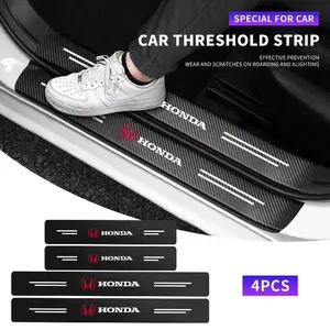 4Pcs Carbon Fiber Car Door Sill Threshold Protector Logo Stickers For Honda Civic Accord Odyssey City Pilot Jazz CRV HRV Legend