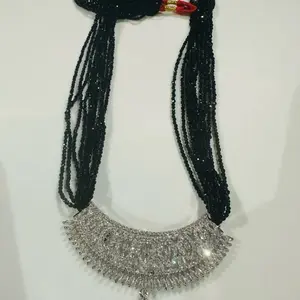 Hydro Crystal Pote with AD - Black Beaded Necklace and Sparkling Hydro Crystal Pendant