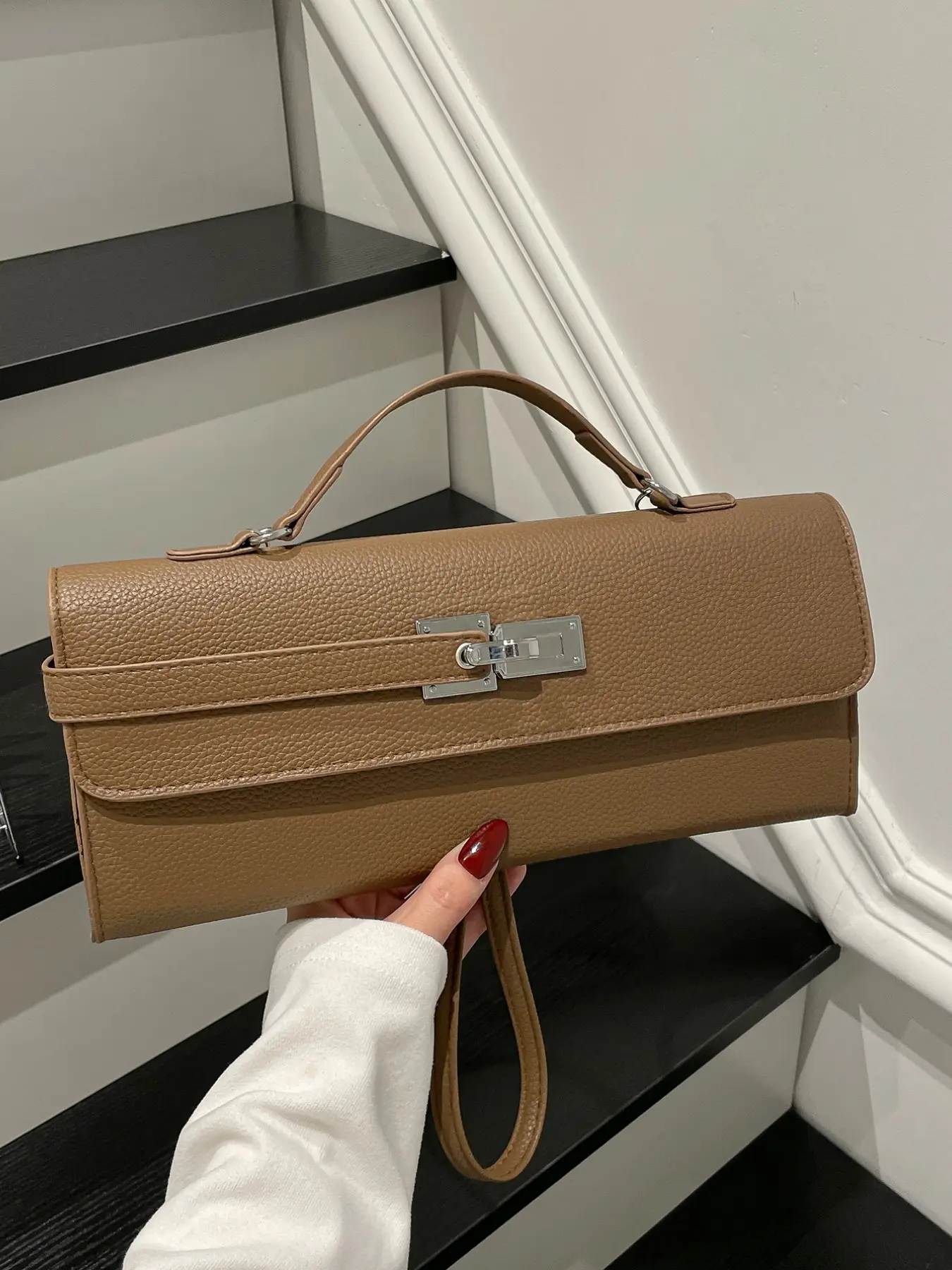 Women's New Simple Fashion Handbag with Metal Lock Buckle, Wallet, Phone Bag, Casual Classic Flap Shoulder Crossbody Bag for Daily Use, Flap Crossbody Purse