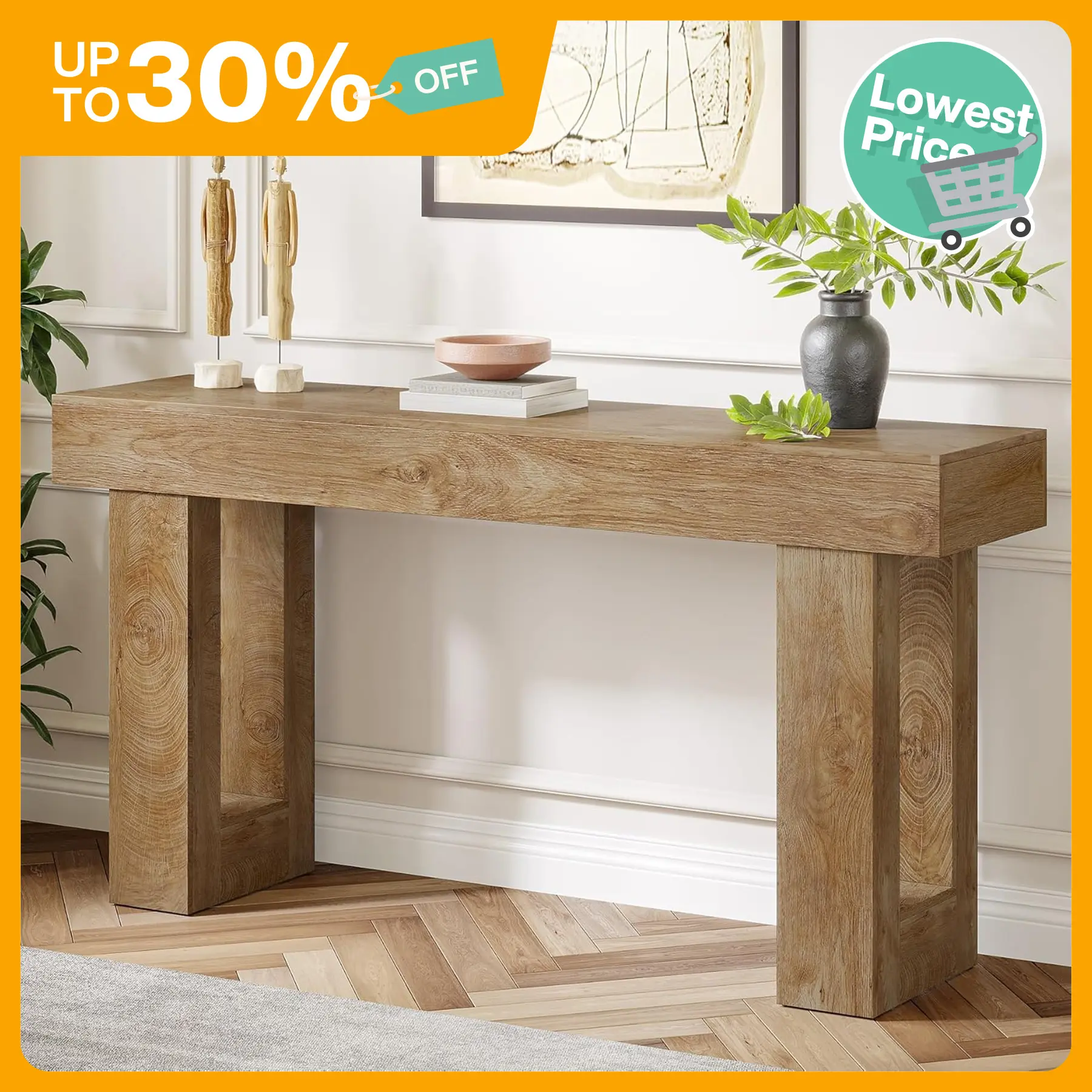 [Summervibes] Tribesigns 63-Inch Long Console Table, Wooden Rectangular Sofa Table Behind The Couch, Farmhouse Entryway Table for Entrance, Hallway, Living Room (Natural) Modern