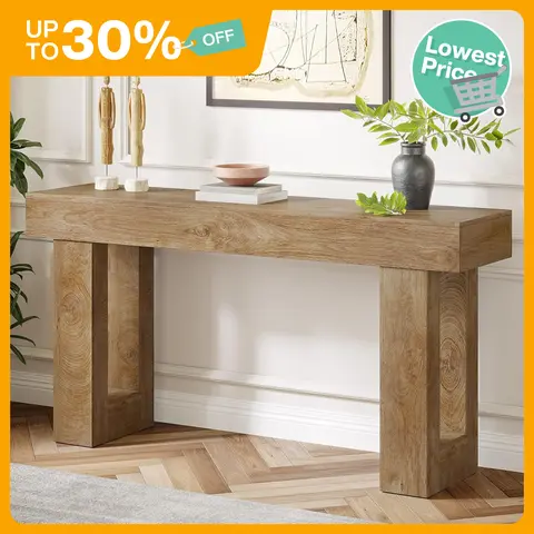 Tribesigns 63-Inch Long Console Table, Wooden Rectangular Sofa Table Behind The Couch, Farmhouse Entryway Table for Entrance, Hallway, Living Room Modern(2.0 with Drawer)