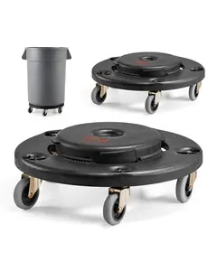 Two Pack Round Trash Can Dolly Fits 20, 32, 44, 55 Gallon Cans With Up To 500 Lb Capacity, Durable Steel Frame And Swivel Wheels For Easy Rolling On Concrete Or Tile Floors, Ideal For Janitorial, Office And Home Waste Management