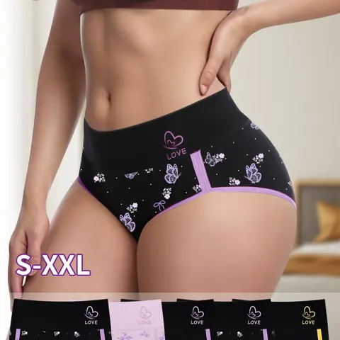 5-Pack MEIYATING  Women's High-Waist Waist Trainer Underwear, Comfortable Colorblock Belly Control Panties, Shaping Panties, Quality Print Triangle Briefs, Panty Shaper
