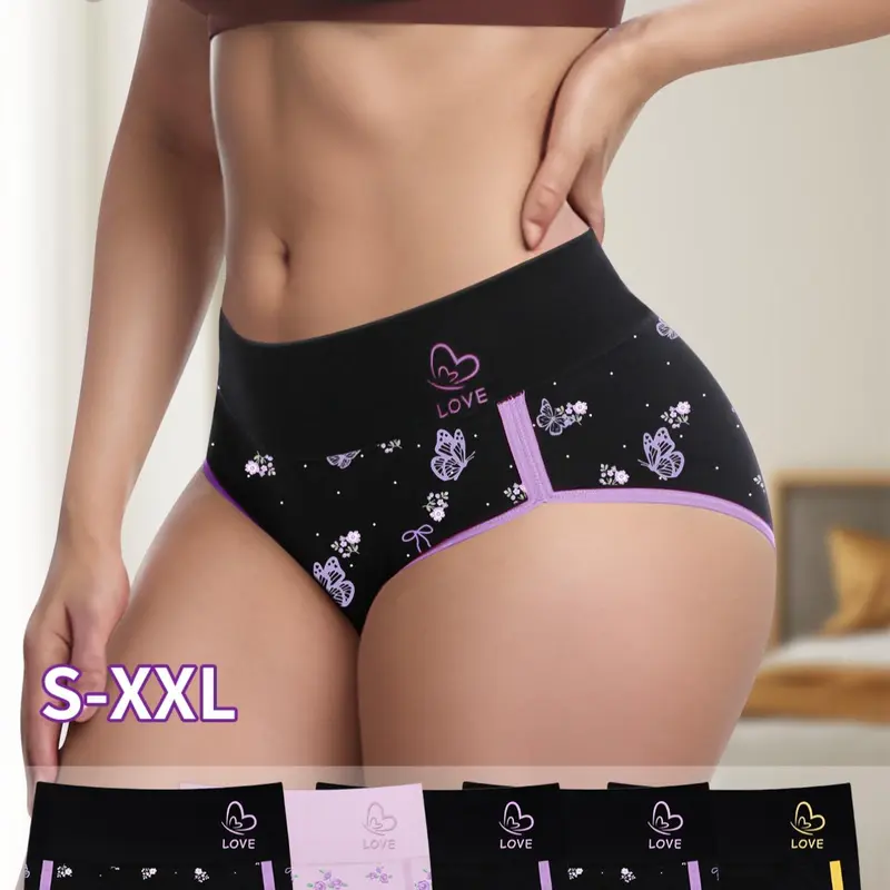 5-Pack MEIYATING  Women's High-Waist Waist Trainer Underwear, Comfortable Colorblock Belly Control Panties, Shaping Panties, Quality Print Triangle Briefs, Panty Shaper
