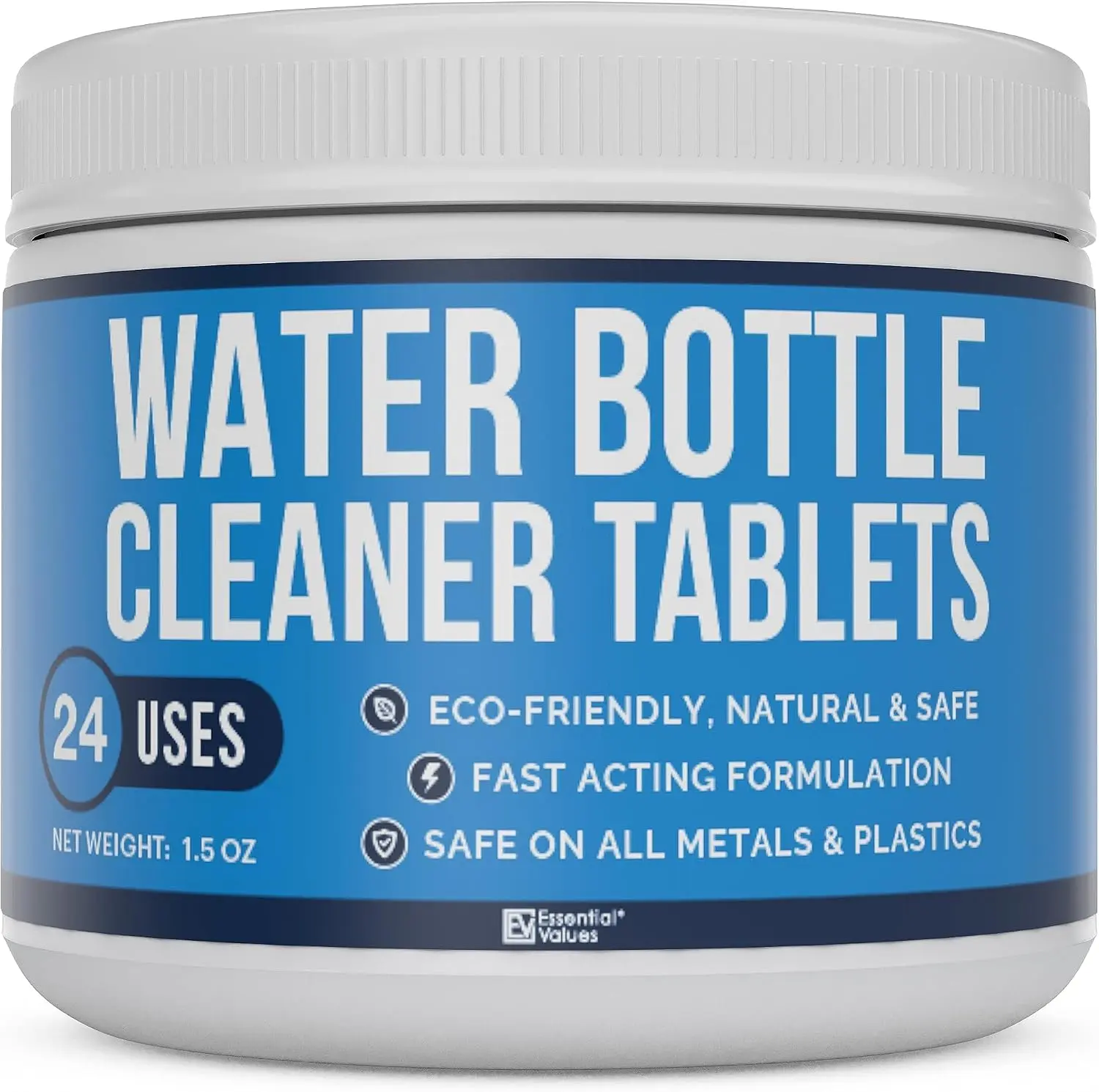 Essential Values Water Bottle Cleaner - Water Bottle Cleaning Tablets & Reservoir Bladder Cleaner Tabs (24 Tablets) - Tumbler Dispenser Hydration Pack Washer - Manufactured in USA