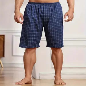 Men's Plaid Shorts Pajamas & Lounge - Loose Fit Plus Size Breathable Fabric, Navy Blue/White Checkered Design for Home Casual Wear, Spring Summer Fall, Hand Wash Only, Sleepwear | Relaxed Easy Care Clothing, PLU