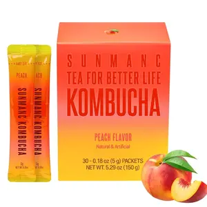 SUNMANC Peach Kombucha 30 Packets - 0g Sugar & 15 Calories - 19 Probiotic Strains & Vitamin C - Refreshing Sparkling Drink Mix for Digestive Support - Perfect K-Food Pairing (Peach)