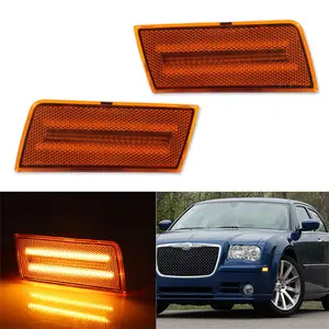 2PCS AMBER LENS FULL LED FRONT SIDE MARKER LIGHTS FOR CHRYSLER 300 300C 2005 2006 2007 2008 2009 2010 Replace OEM Part# 4805860AA 4805861AA