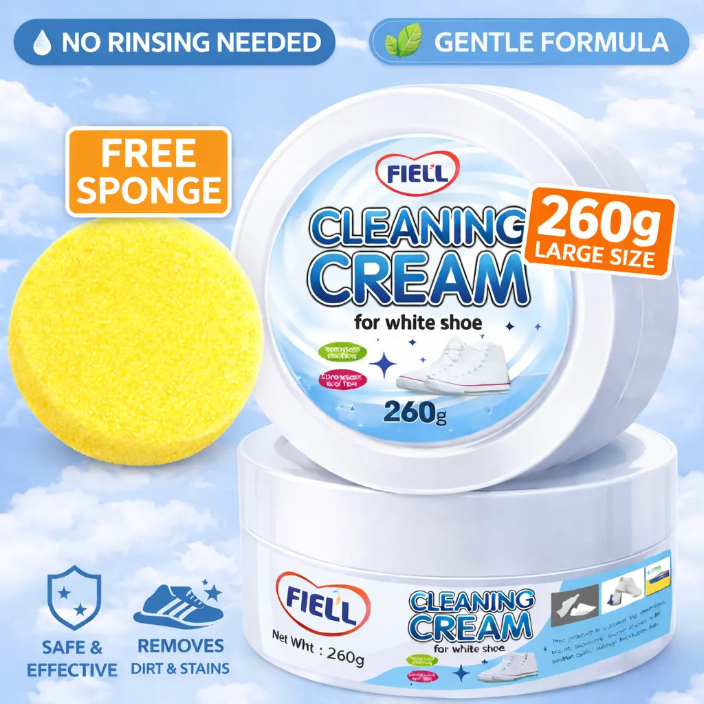White Shoe Cleaner Cream Multipurpose No-Wash Soild Comes with Sponge Removes Stains ldeal for Leather Silicone Car lnteriors Mild Non-lrrutating Eco-Frendly