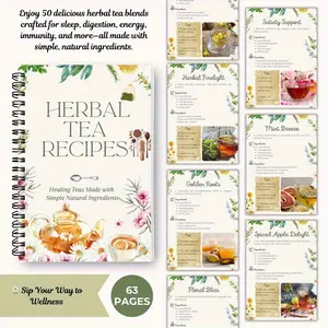 A herbal tea recipe booklet, spiral-bound: 50 therapeutic herbal blends designed to help nature detoxify, relax, and achieve seasonal alignment. A guide to healthy and sustainable living.
