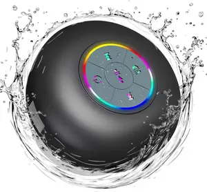 Waterproof Bluetooth Shower Speaker Built-in Mic, Suction Cup, LED, IPX4 Portable Wireless Hands-Free Mini Speaker,Gifts for Kids Speakerphone for iPhone Phone Tablet Bathroom Kitchen - Black
