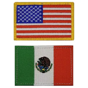 American Mexican Flag Morale Patch [Hook Backing -2PC Bundle - 3.0 X 2.0 - MF7]