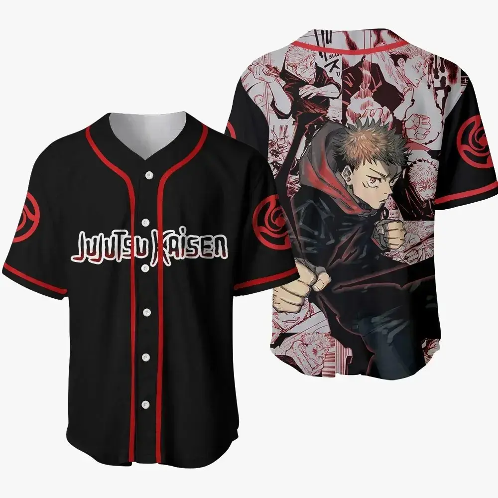 Jujutsu Kaisen Yuji Itadori AOP Baseball Jersey Anime Button Down Shirt Ryomen Sukuna Cursed Energy Streetwear Graphic Tee Premium Breathable Athletic Merch Gift for Fans
