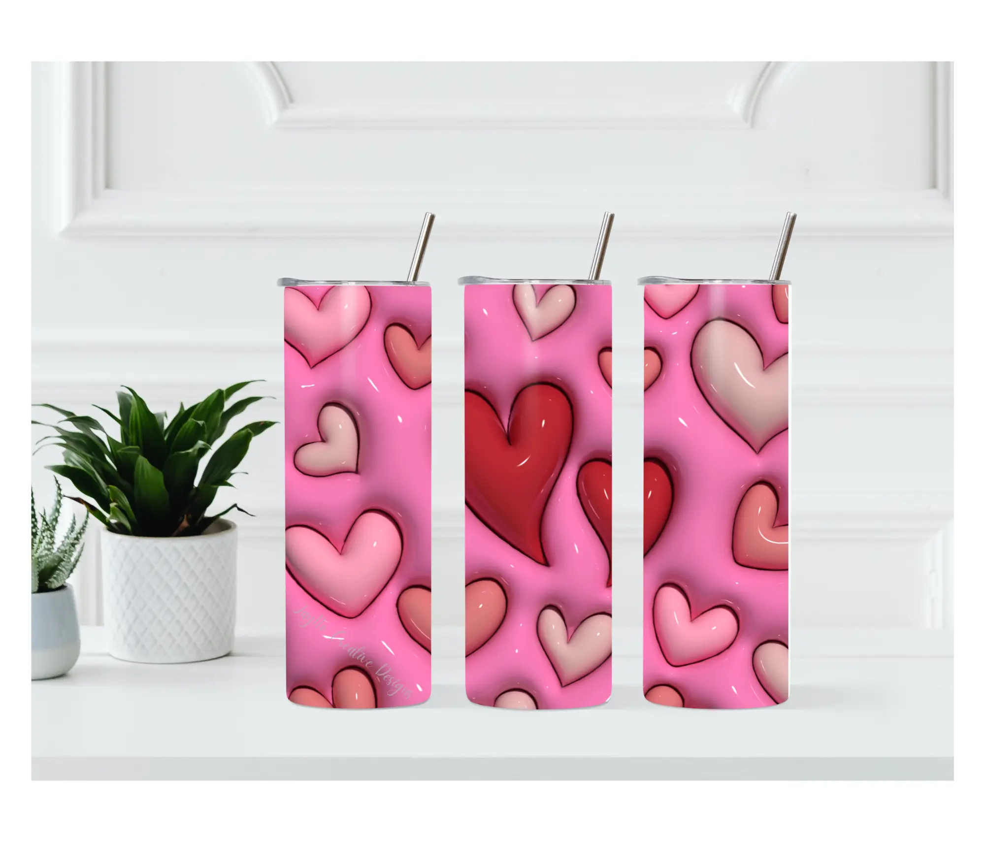 Puff Hearts, Valentine's - 20oz Sublimation Tumbler Wrap Transfer Sheet