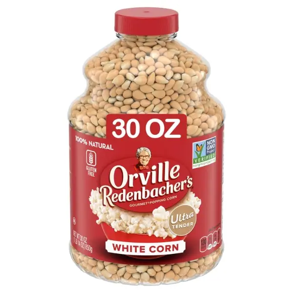 Halal Unpopped White Popcorn Kernels - Natural, Crunchy, Crispy, Traditional Family Favorite Kids Snack, High Fiber, Gluten Free Whole Grains, 4g Fiber Per Serving, 30 oz.
