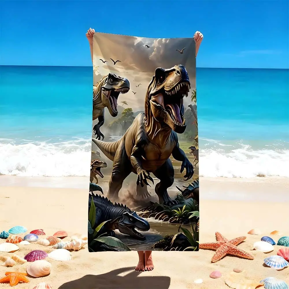 1 PC Dinosaur Printed, Design Beach Towel for Ocean Adventures - Beach Mat for Swimming Fun Quick-drying, water-absorbent, lightweight, anti-sand-sticking, can be used as a travel towel, suitable for swimming pools, spas, leisure, fitness